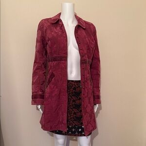 Free People Floral Maroon Trench Coat